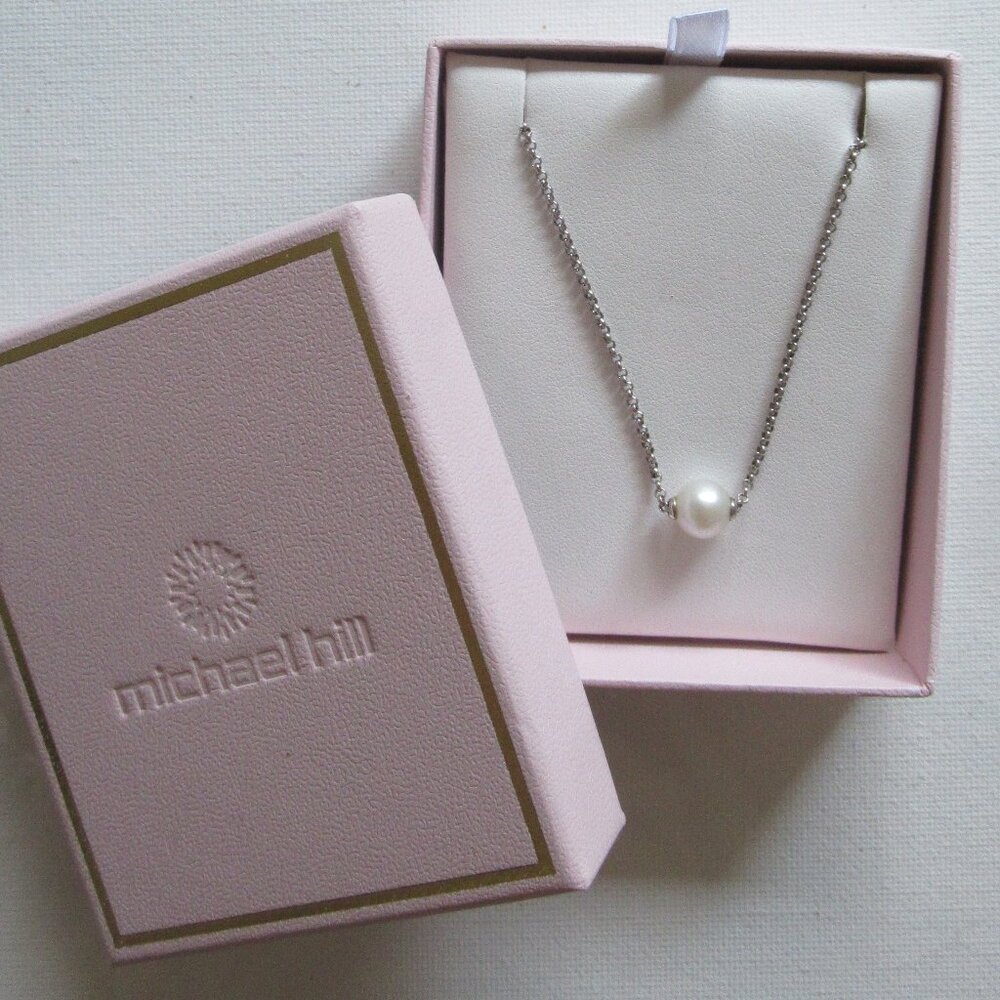 8mm Floating Pearl, Necklace, 19.5", 925 Silver Cable Chain,